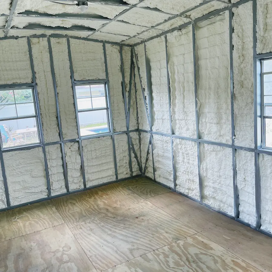 Closed-cell spray foam insulation applied to wall cavities in a residential project in Martinsburg